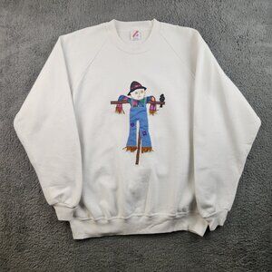 VTG Halloween Scarecrow Crewneck Sweatshirt 3XL Embroidered Autumn Fall‎ Sweater